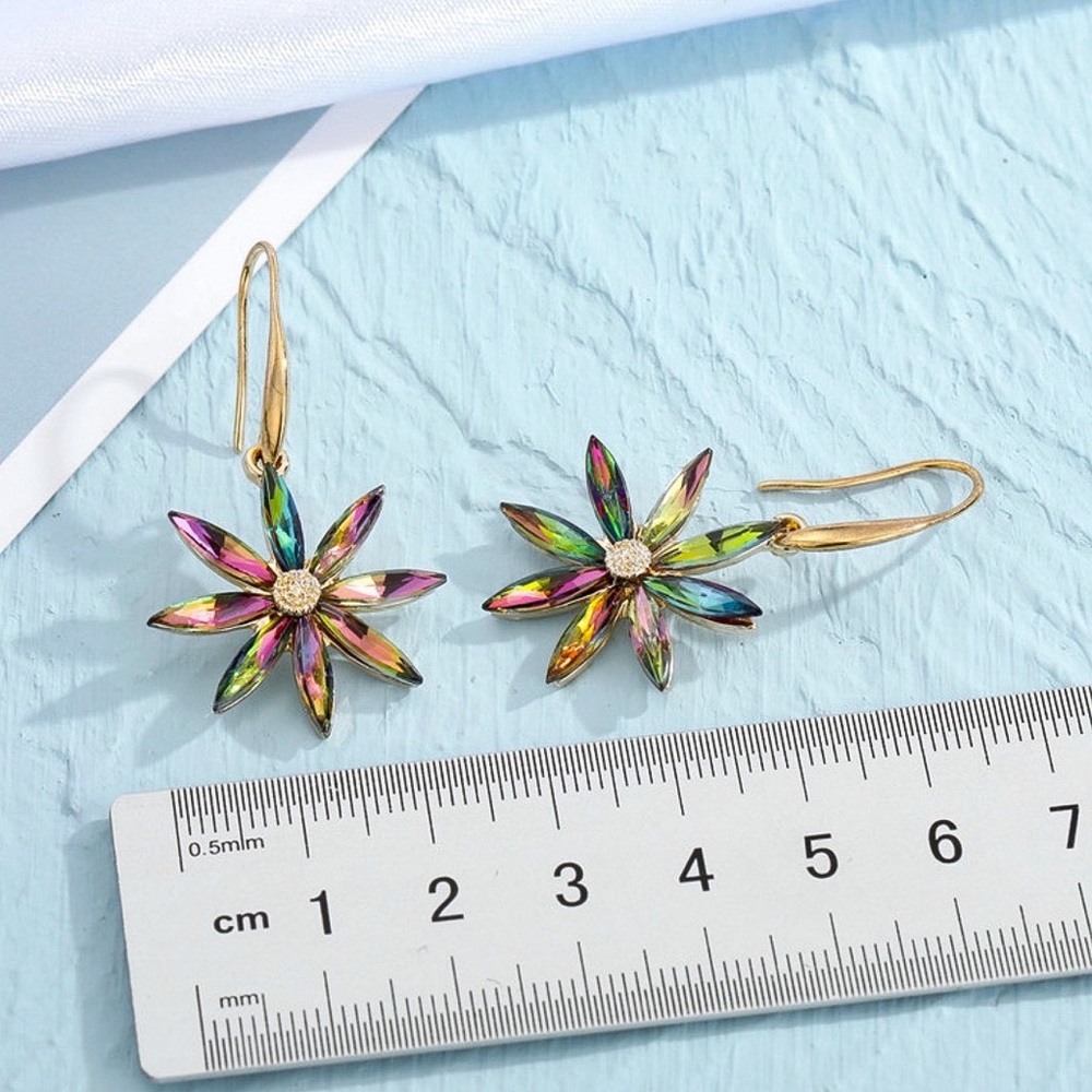 Any 2/$20! Gold Multi-Colored Flower Drop Earrings - Picture 4 of 6